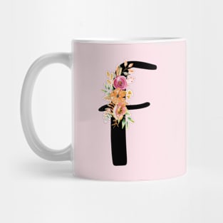 Letter F With Watercolor Floral Wreath Mug